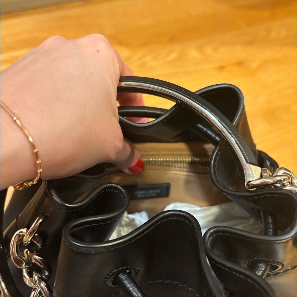Jimmy Choo Black Leather Drawstring Bucket Bag - Picture 7 of 7